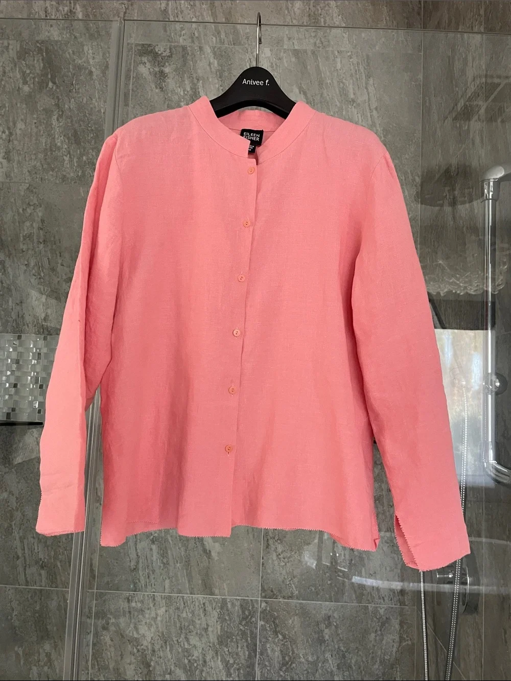 Eileen Fisher Light Pink Linen Mandarin-Collar Shirt Size M - Picture 3 of 4